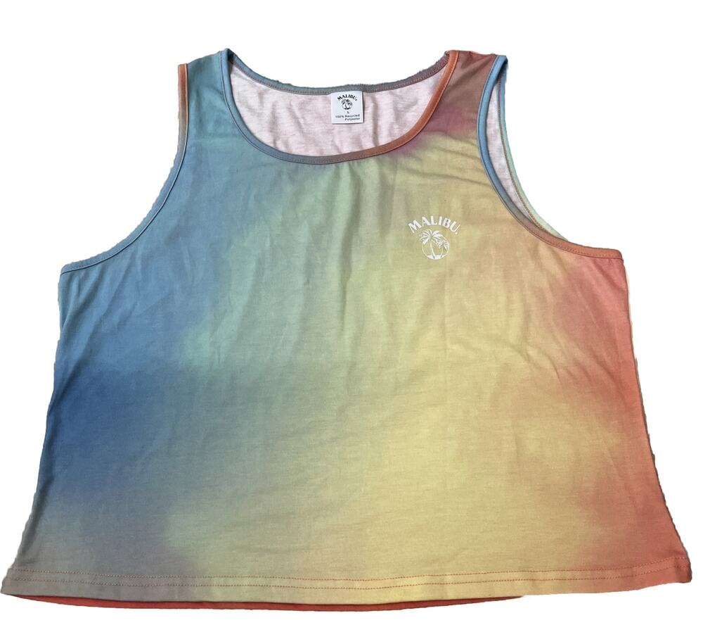 NWOT Women’s Large Malibu Rum Licensed Promo Tank Cropped Top Shirt Tie-Dye New